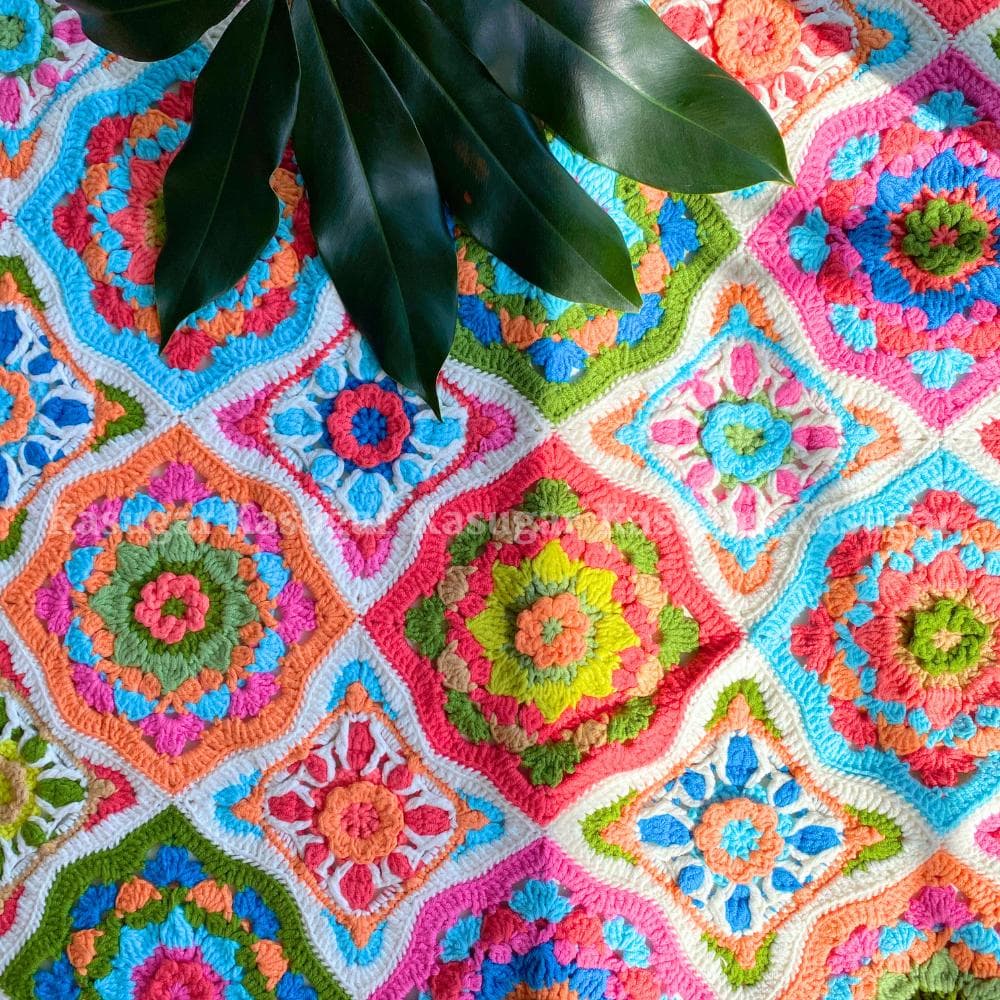 ZELLIGE モチーフ かぎ針 編み マルチカバー ひざかけ こたつカバー