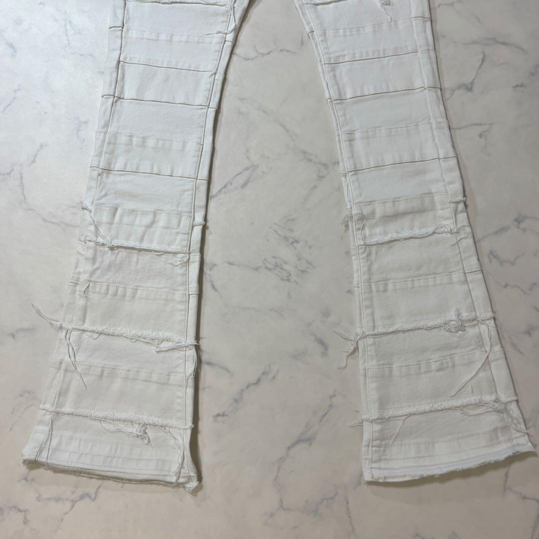 valabasas バラバサス パネルダメージフレアスキニーデニム ホワイト