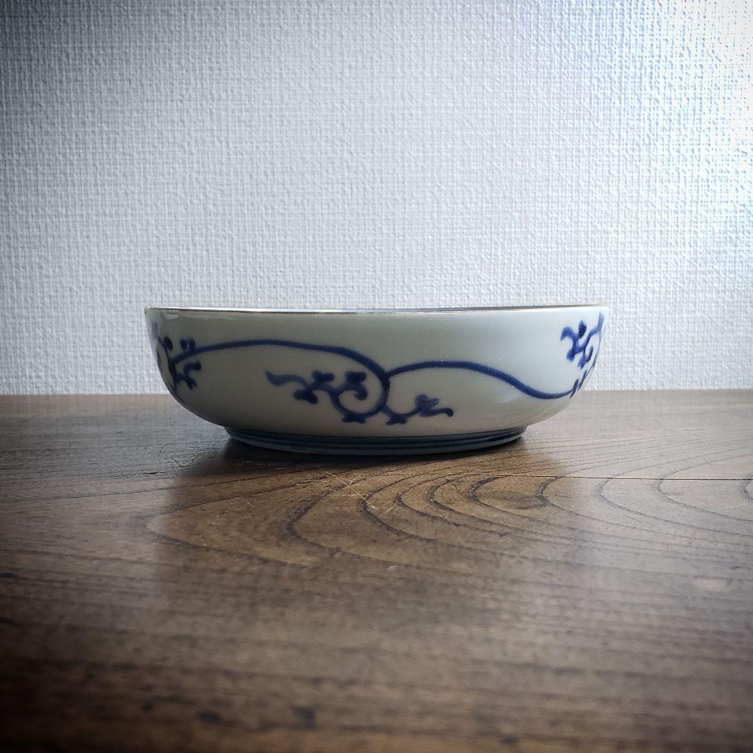 なます皿 古伊万里 染付 江戸 花唐草 五弁花 蛇の目 渦福 ロ号 訳あり