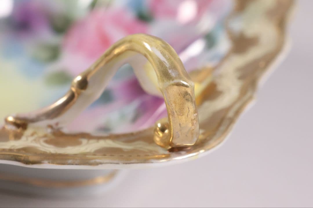 CM297】オールドノリタケ 花 皿 薔薇 パンジー 金彩 イエロー 黄色