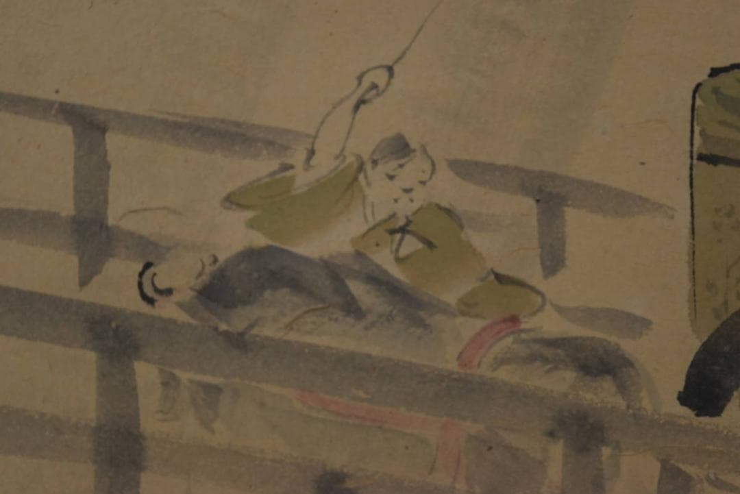 真作】高取稚成/夏の雨図/京都風景図/人物図/掛軸/名家