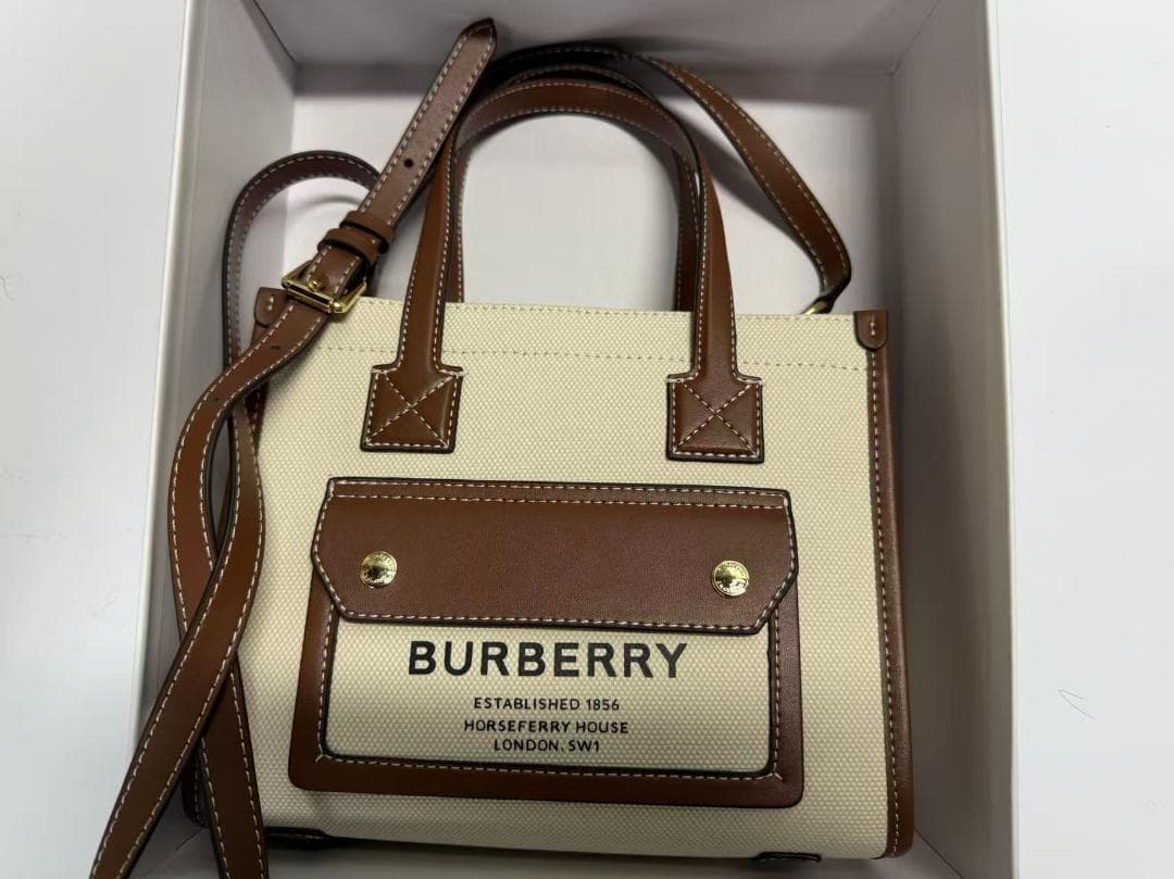 BURBERRY アイボリー ブラウン ハンドバッグ バ−バリ− ハンドバッグ レディース ブランド BURBERRY 8072505