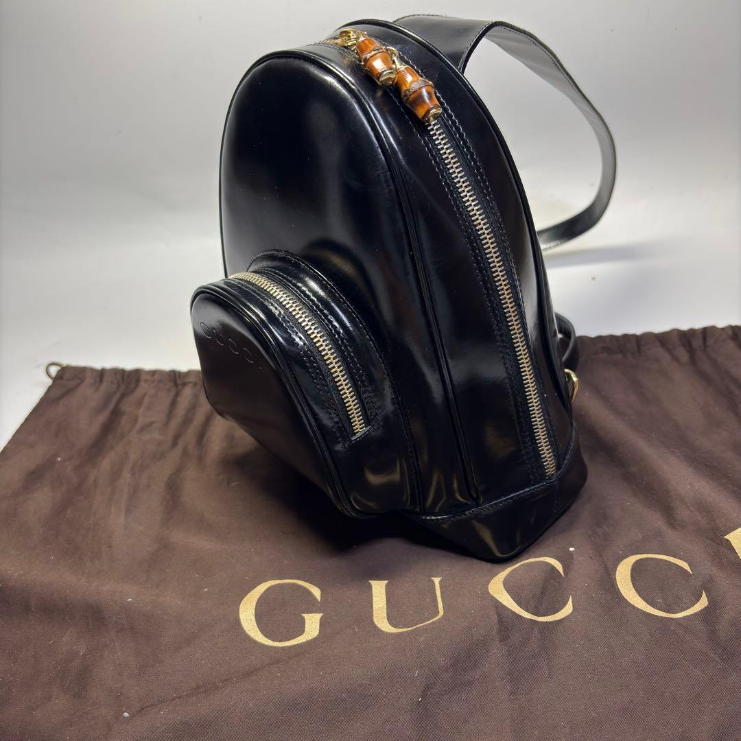 美品　グッチ ボディバッグ バンブー ワンショルダー 斜め掛け レザー ブラック GUCCI バンブー ワンショルダー バッグ メンズ ユニセックス リュック