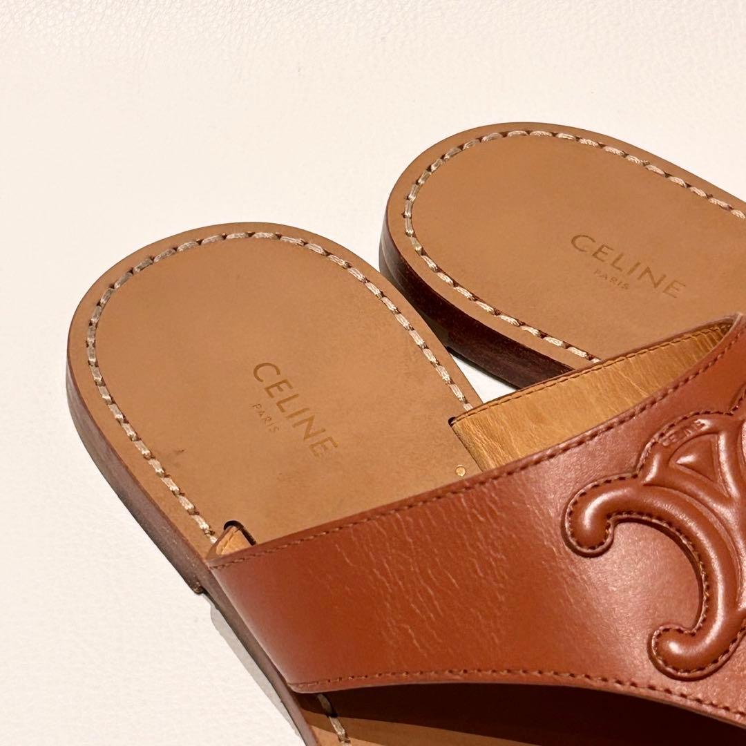 CELINE セリーヌ トリオンフ レザー トングサンダル フラットサンダル