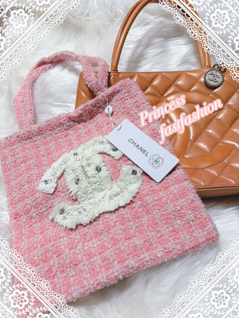 キ*ン様 シャネル CHANEL ピンク ラメ ツイード トートバッグ - メルカリ