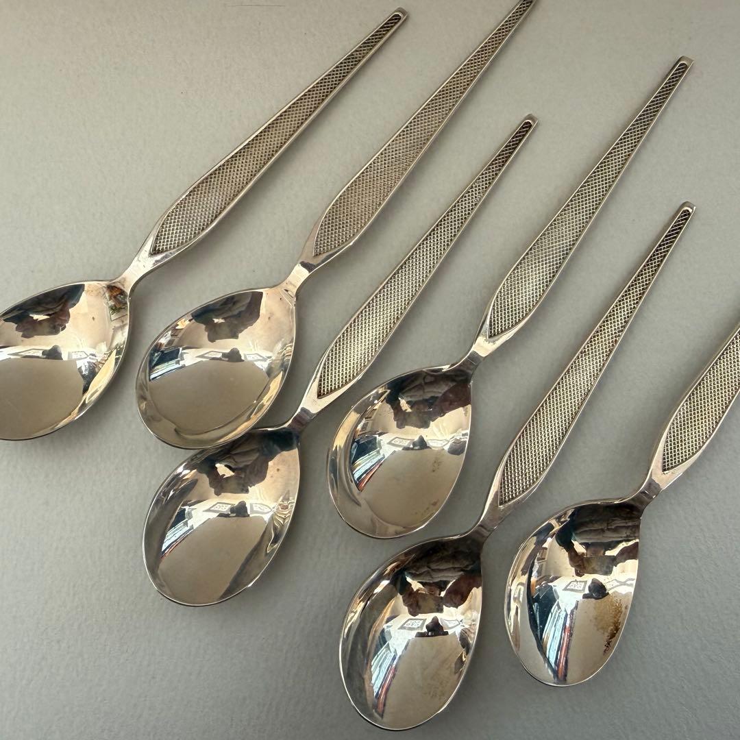 銀製スプーンセット　6本　シンプルアールデコ風　約110g 銀製スプーンセット 6本 シンプルアールデコ風 約110g 銀製スプーン