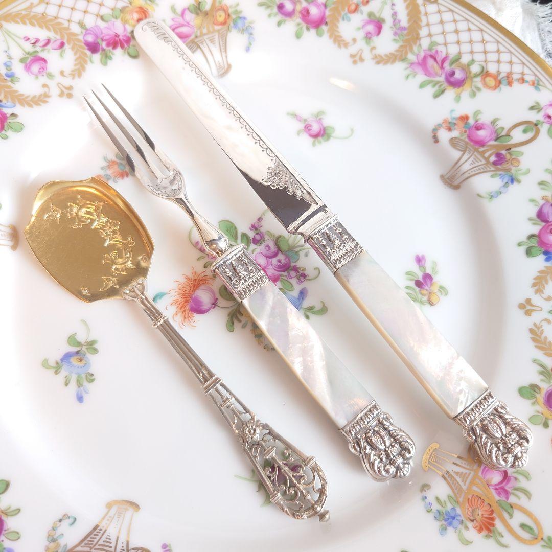 Y様おまとめ　ピュイフォルカ　アイスクリームスプーン　白蝶貝純銀カトラリーセット ピュイフォルカ puiforcat spoon 6本組 silver950 | アンティーク