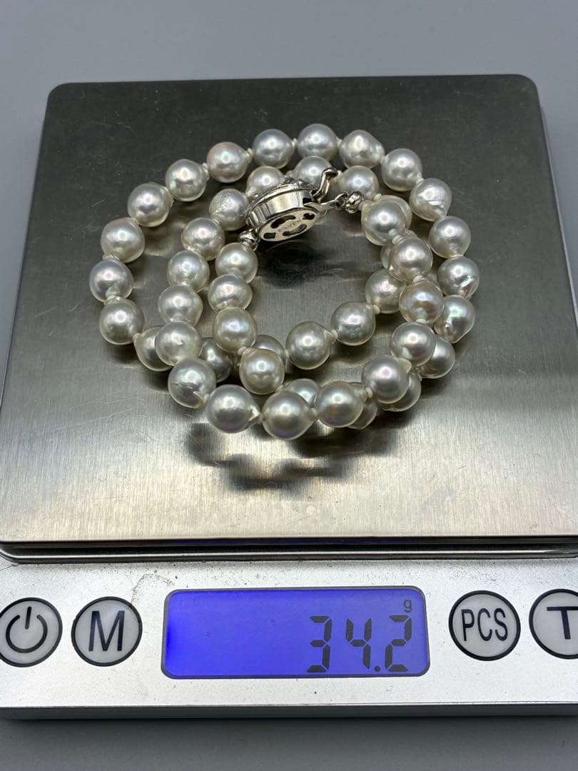 薄灰色　本真珠　 0.8cm 43cm ネックレス　レディース　パール