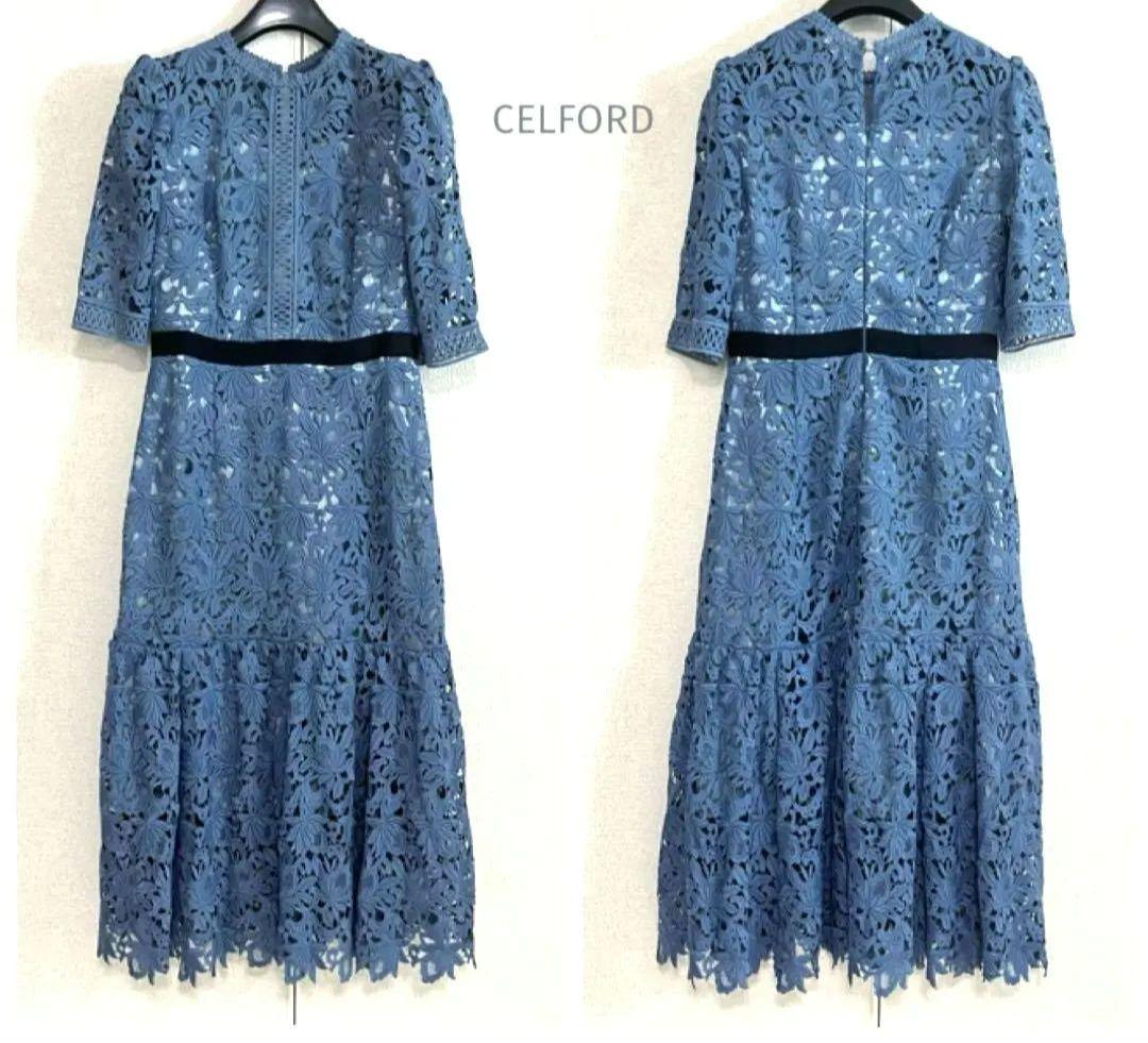 1回のみ着用 セルフォード ケミカルレースワンピース 38 ブルー - メルカリ