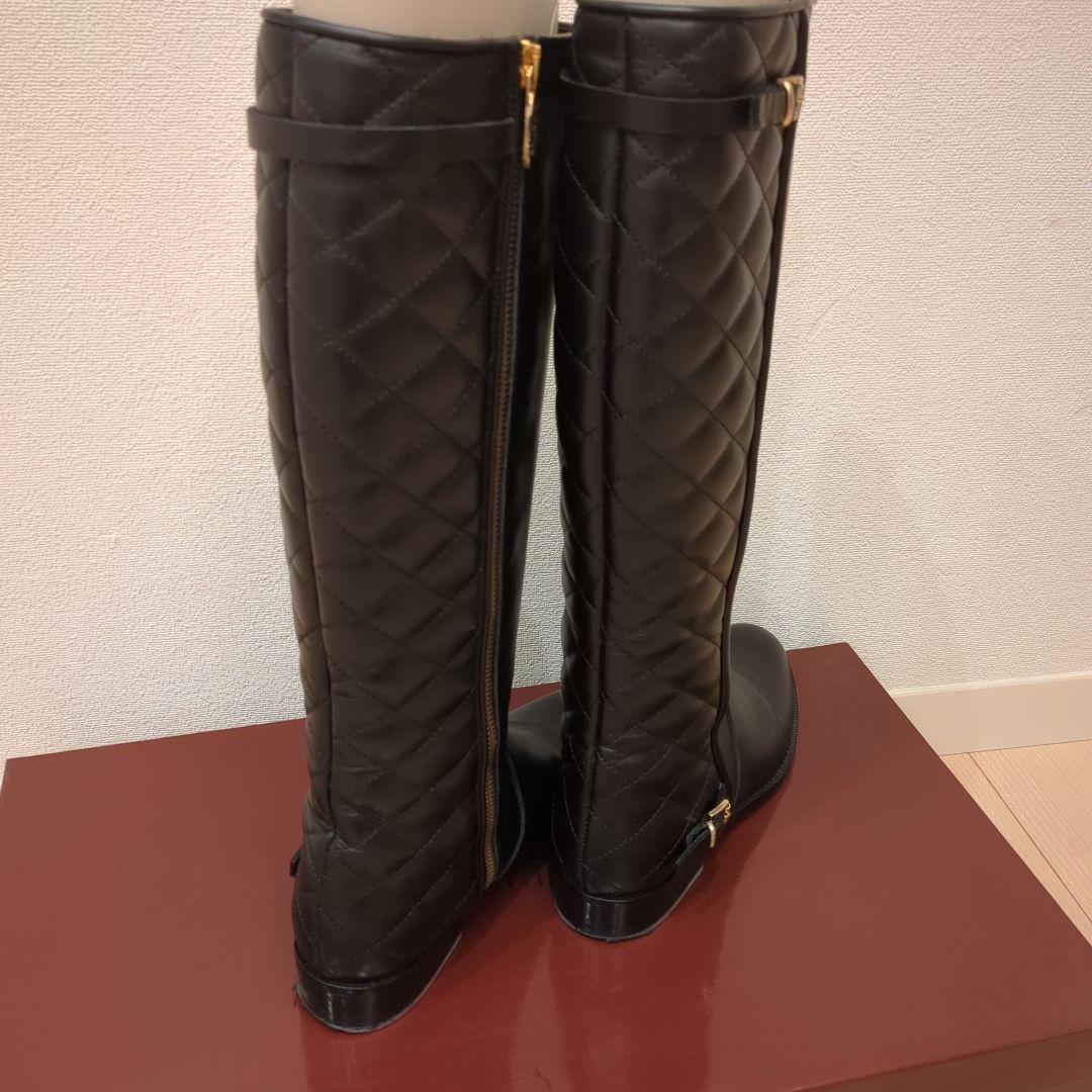 carnet ブラックレザーキルティングロングブーツ 37/24cm