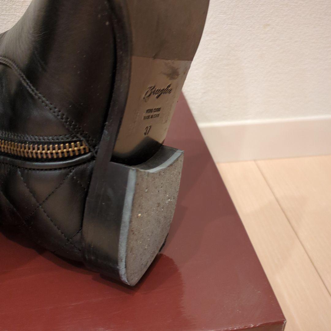 carnet ブラックレザーキルティングロングブーツ 37/24cm