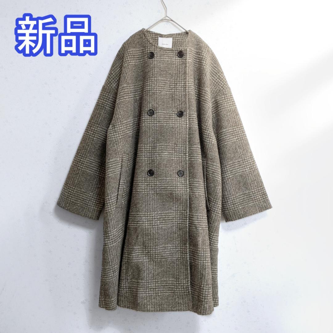 新品 Spick ＆ Span Wスライバーノーカラーチェックポンチョコート