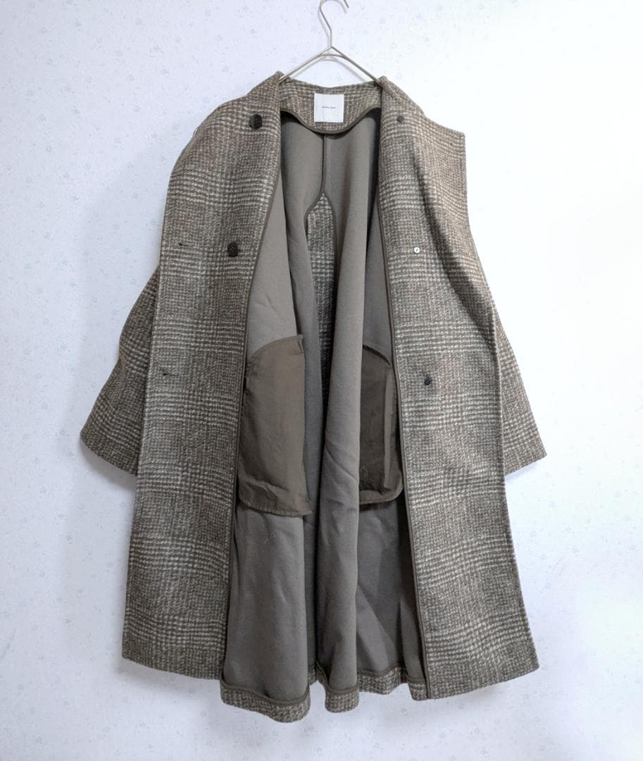 新品 Spick ＆ Span Wスライバーノーカラーチェックポンチョコート