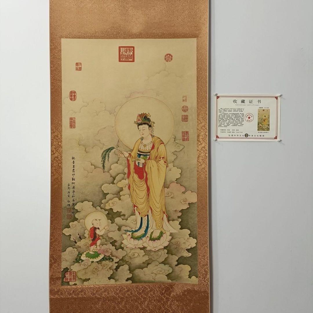 唐寅 観音像 掛軸 70×173cm 三尺中堂 証書付 - メルカリ