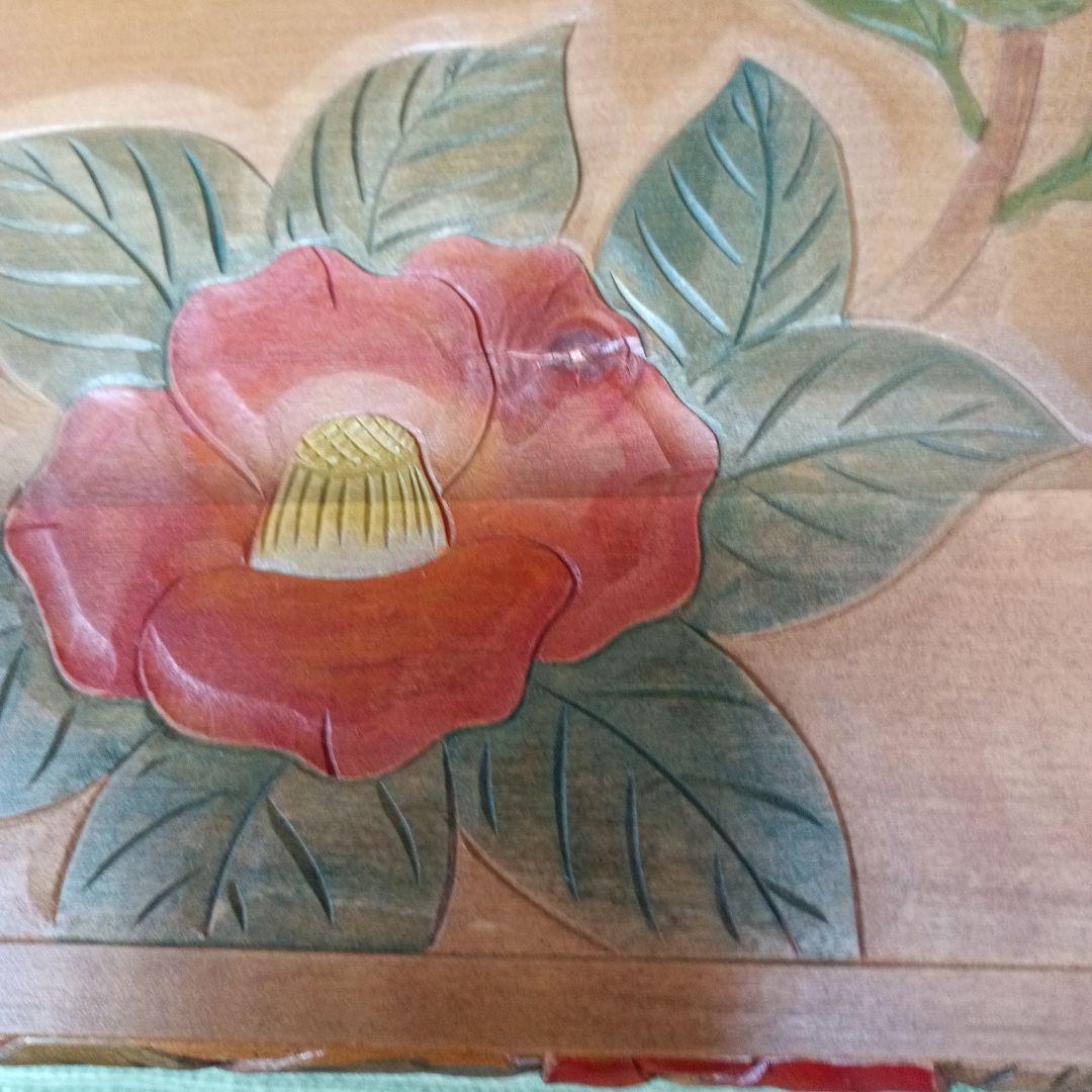 日光彫り二段抽斗(ひきだし)　赤椿　最終価格