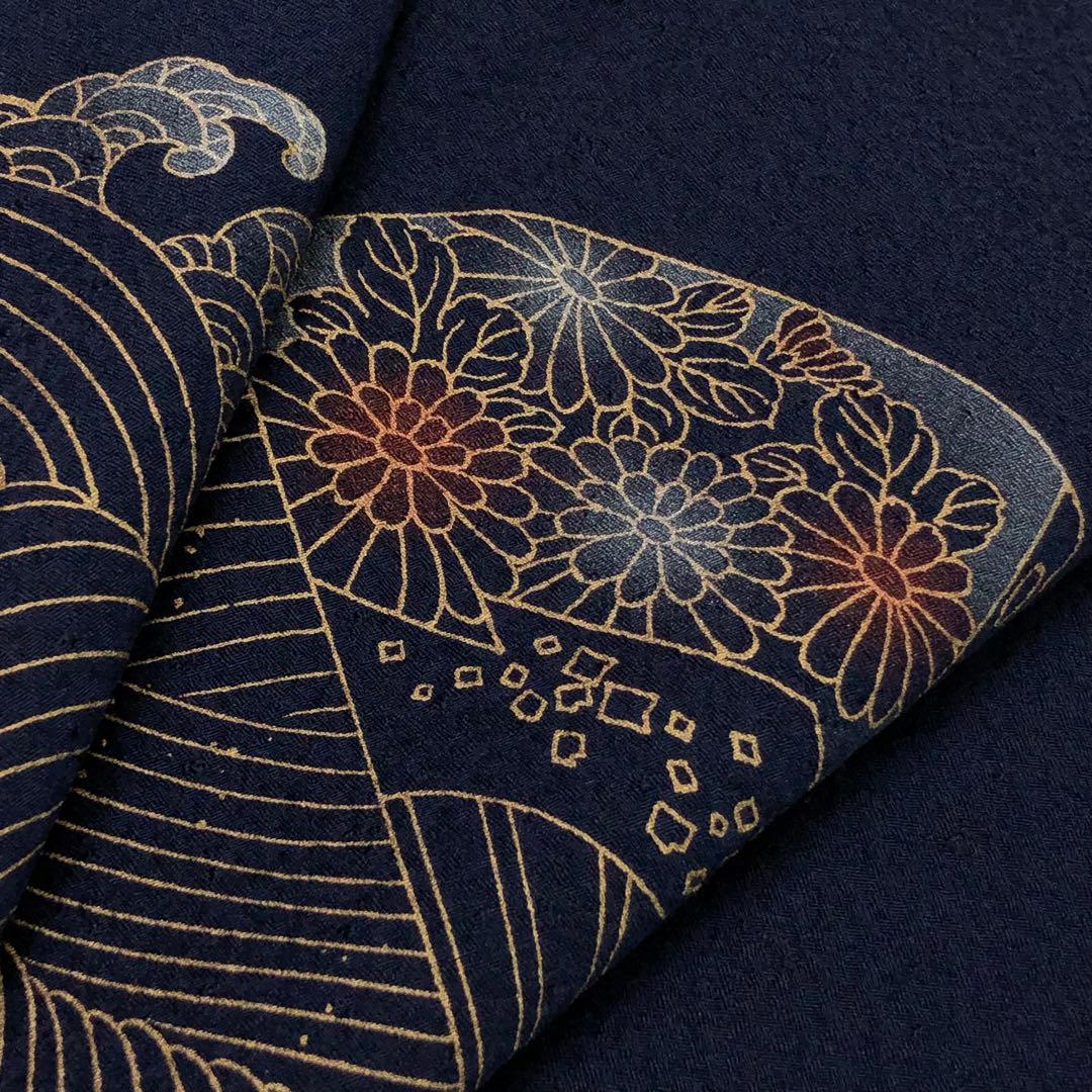 付下げ 波模様に扇子に花柄模様 金彩 KK-2138 - メルカリ