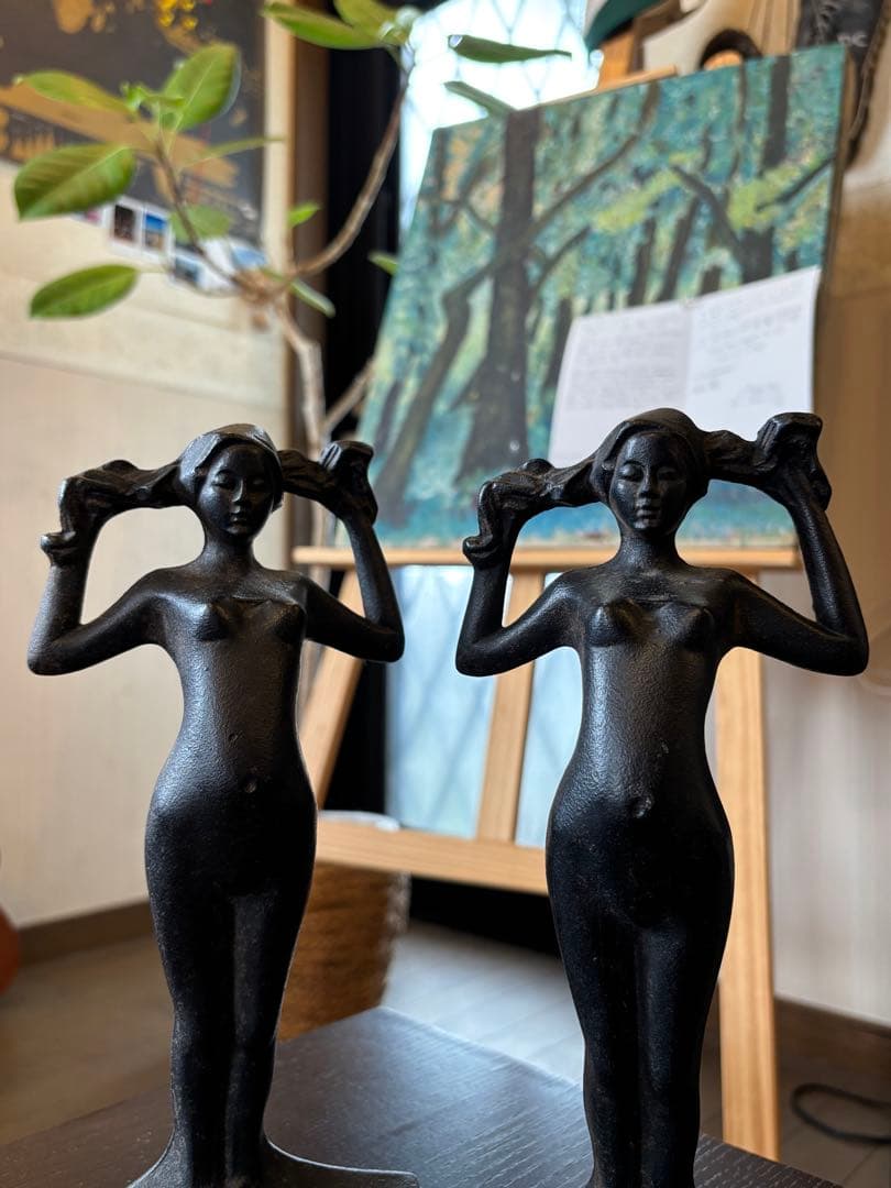 ブックエンド 滝錬太郎 \"姉妹像 マチ\" 南部鉄器 アイアン 鋳物 彫刻家 滝錬太郎 
