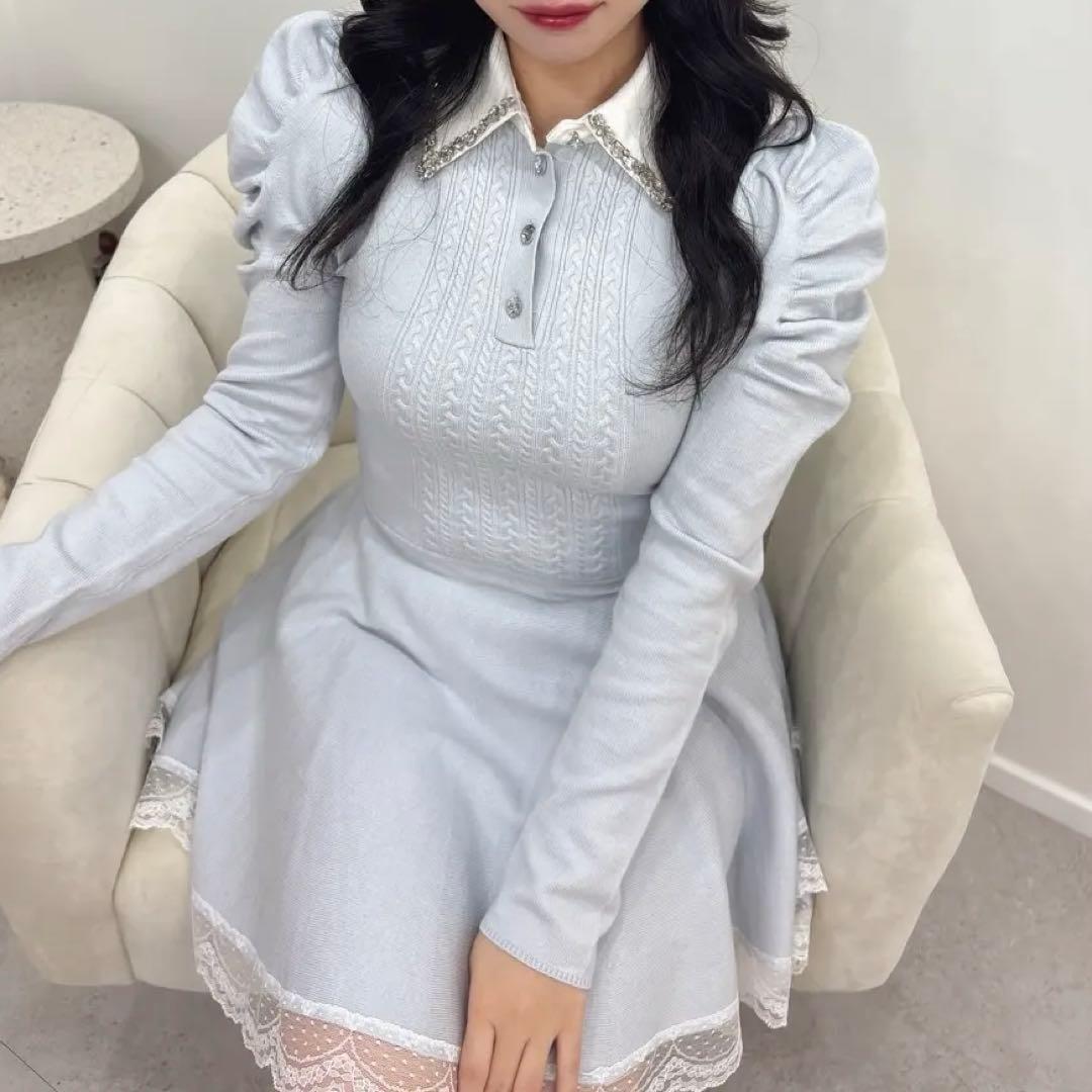 Rilly emulie リリーエミュリ カラービジューニットミニワンピース 黒