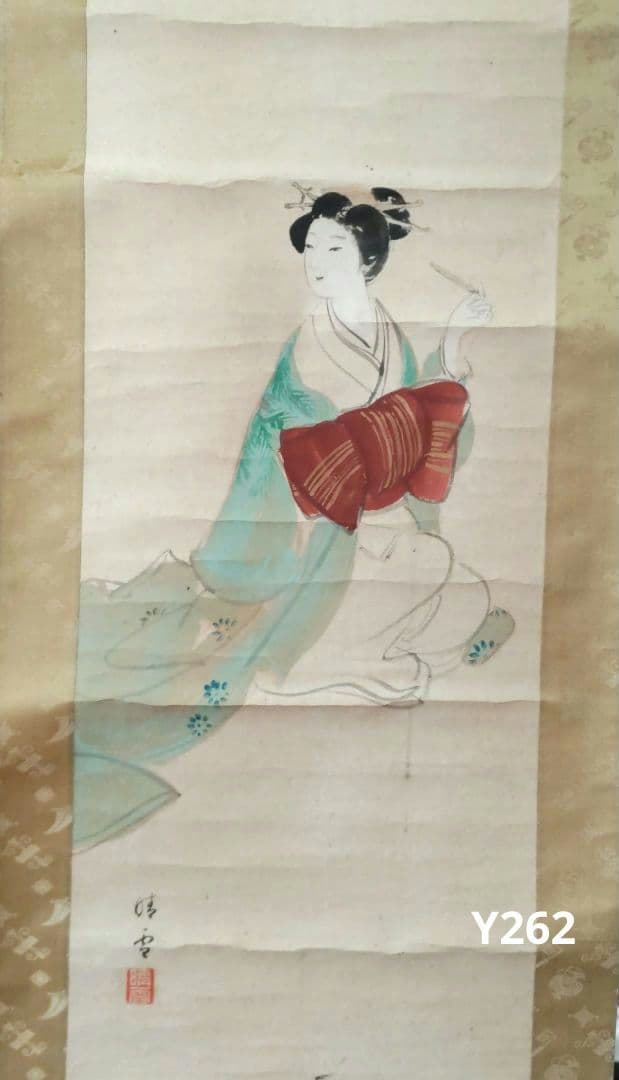 美人画　晴雪　掛軸　Y262 美人画晴雪掛軸Y262