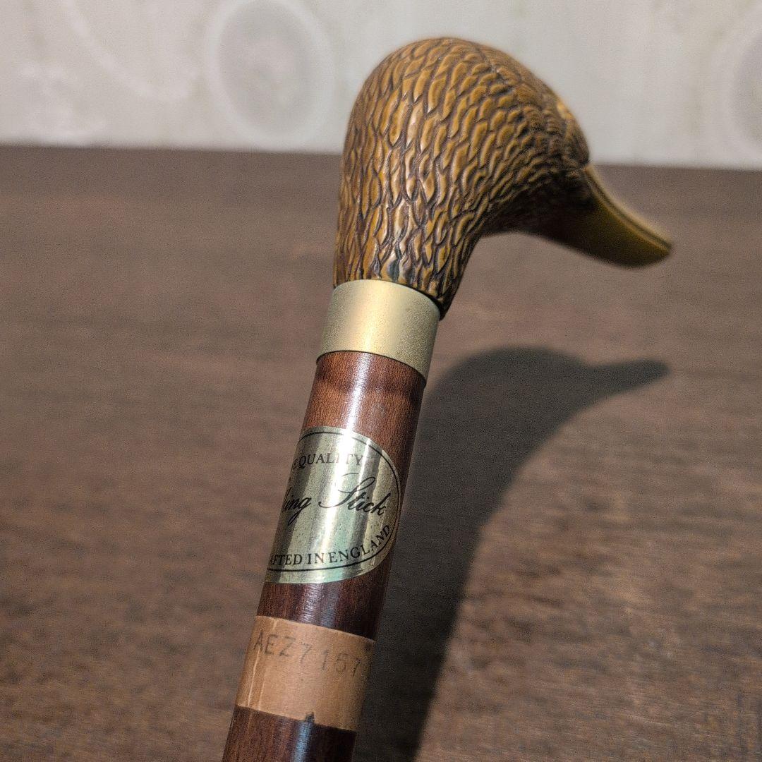 英国製 ヴィンテージ 鴨頭デザイン 木製 杖 金属