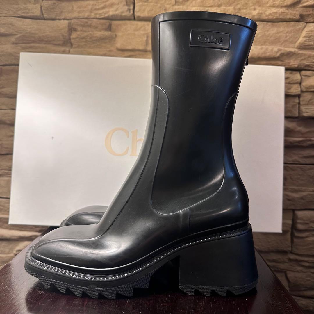 Chloé ブラックラバー長靴 ヒール付き38