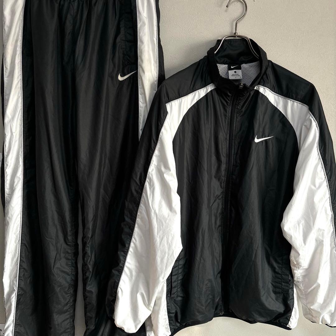 ナイキ NIKE ナイロンジャケット 上下セット L 黒白 セットアップ 汚れ