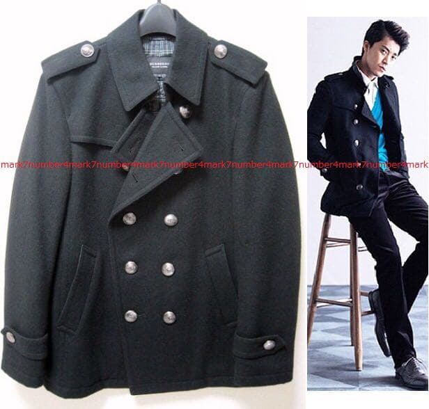 小栗旬着バーバリーブラックレーベル希少 銀ボタン羊毛ナポレオンP