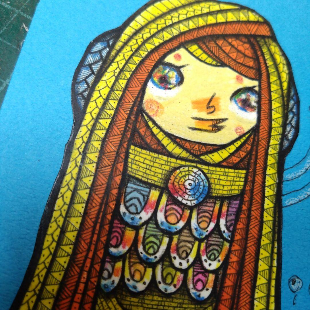 【ザビちゃん】【原画肉筆】疫病退散・アマビエさま・巫女さま風