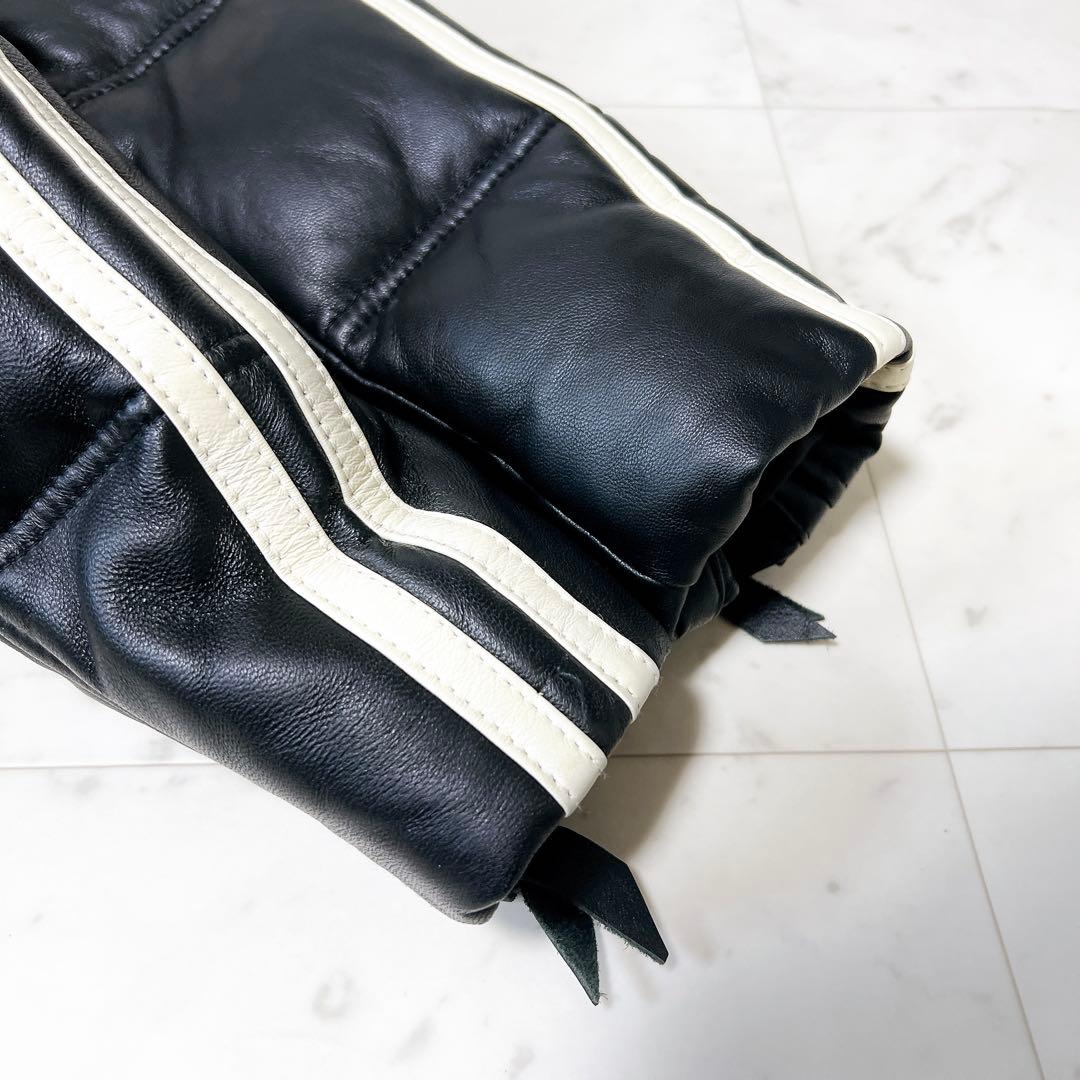 極美品》schott ラムレザーダウンジャケット 羊革 袖ライン ブラック L