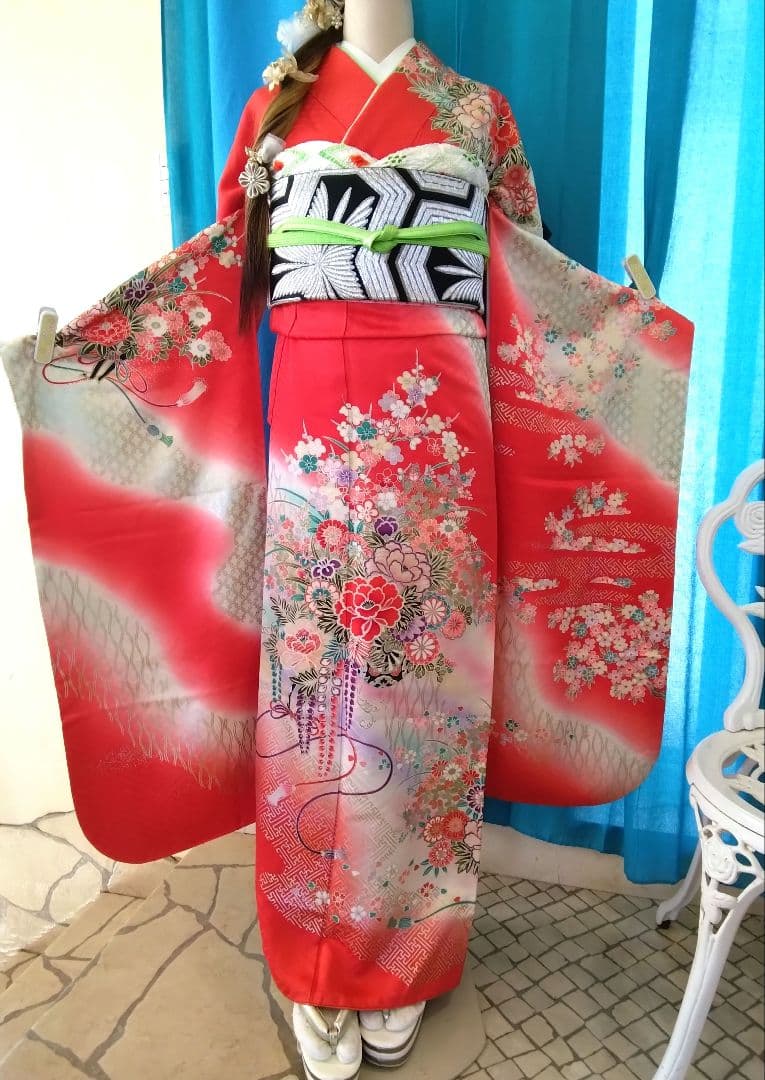 振袖フルセット、鈴乃屋誂製振袖、重ね衿帯揚げ帯締め、袋帯、襦袢