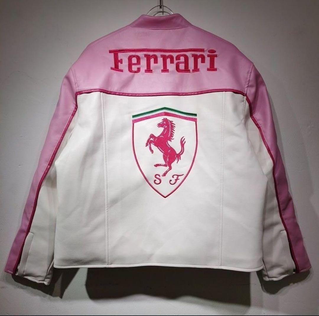 Ferrari フェラーリ レザージャケット 未使用 M ピンク×ホワイト