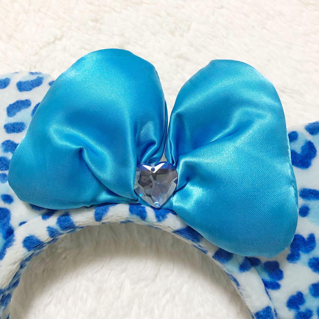 美品】レア 希少 ディズニー ミニー ヒョウ柄 カチューシャ ブルー 青