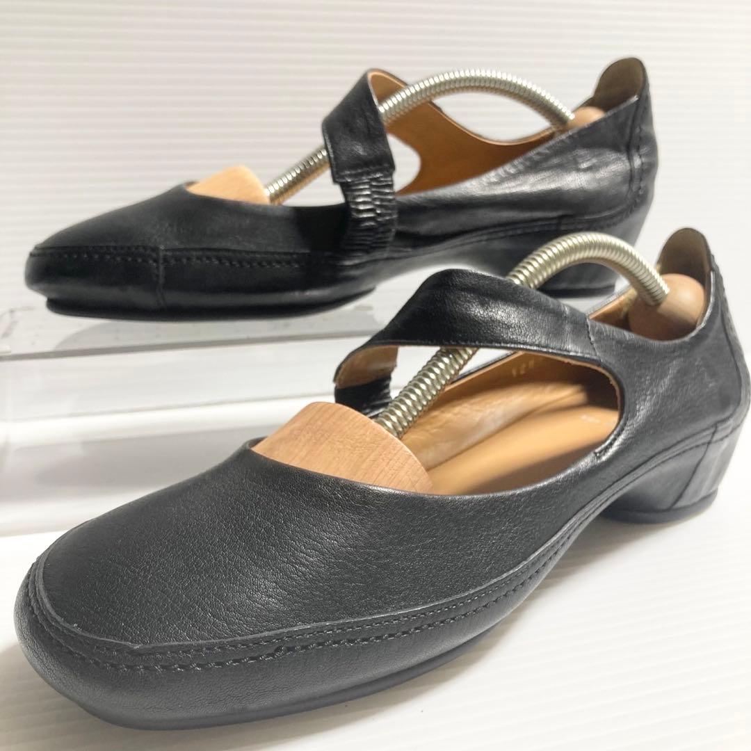 サヤ SAYA レザー ストラップ フラットシューズ 24cm ブラック