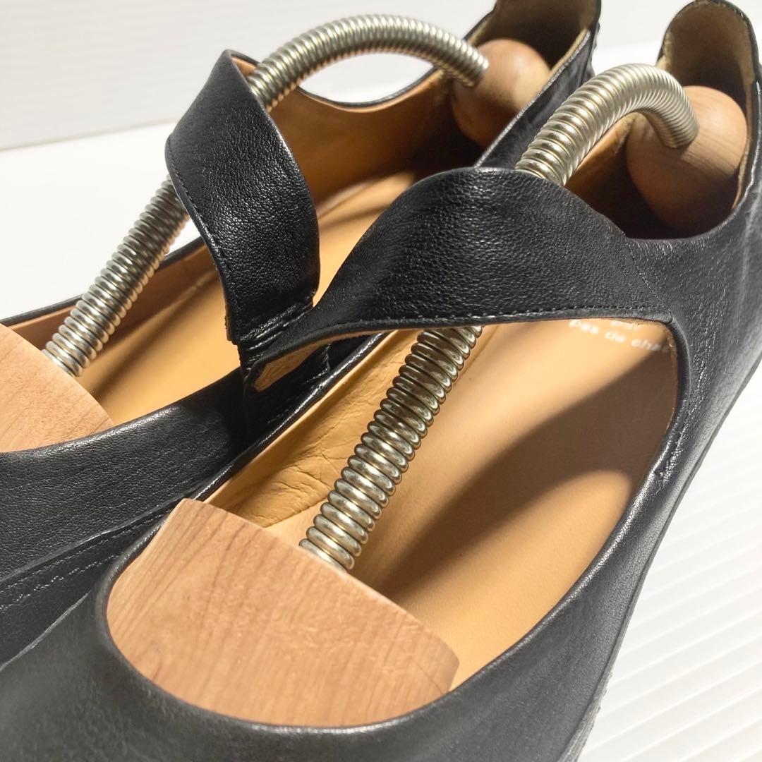 サヤ SAYA レザー ストラップ フラットシューズ 24cm ブラック