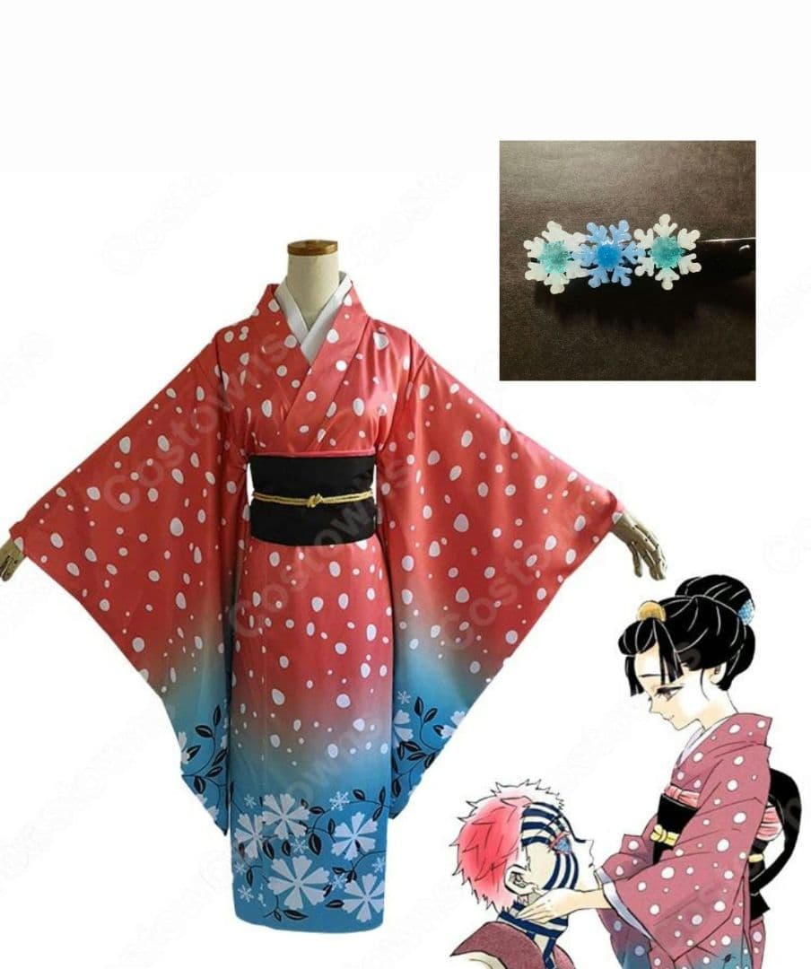 鬼滅の刃 恋雪 コスプレ 衣装 ＆ 恋雪 ヘアクリップ ピン 髪飾り 【美