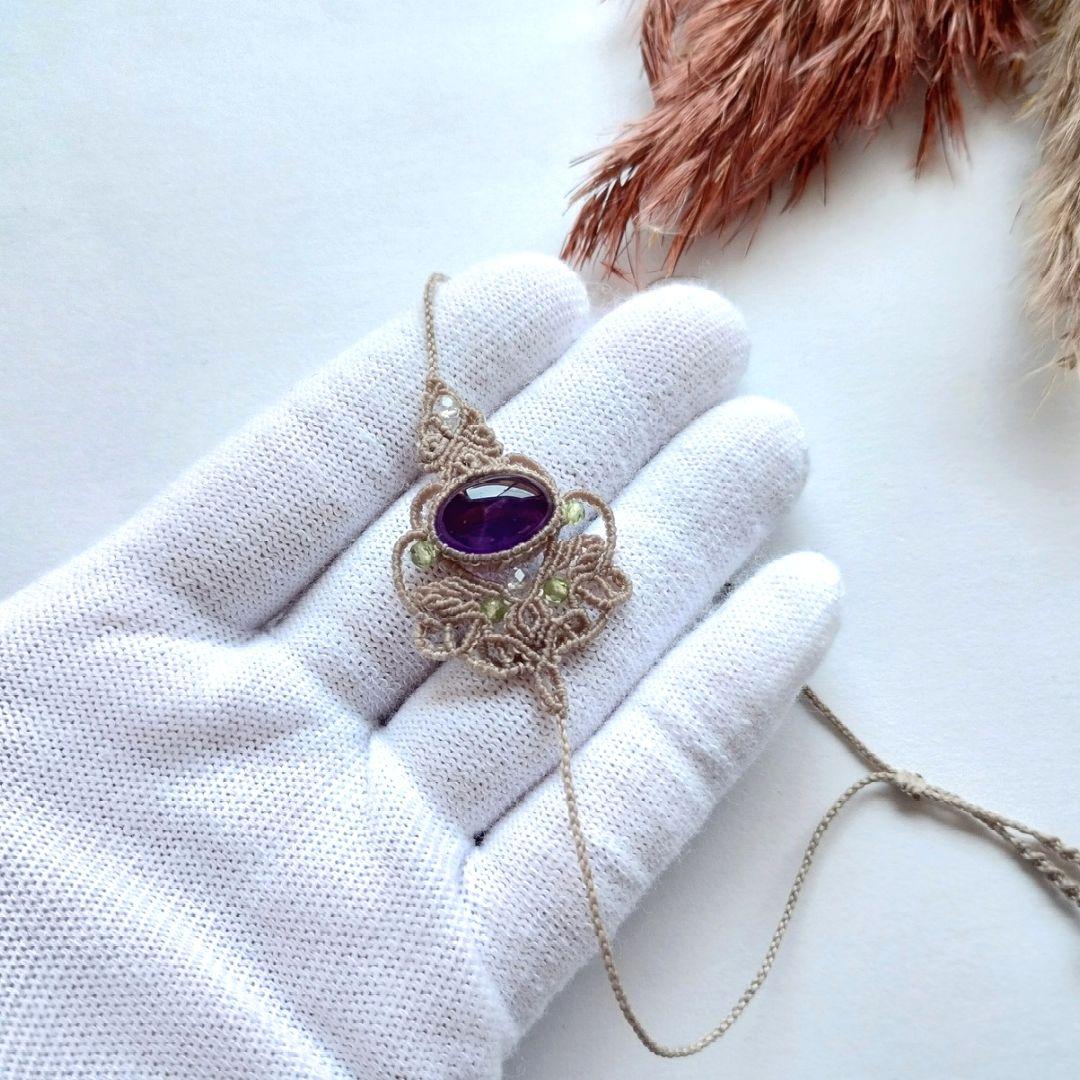 まつこ様専用】ルチルクォーツ＆アイオライトのマクラメ編みネックレス