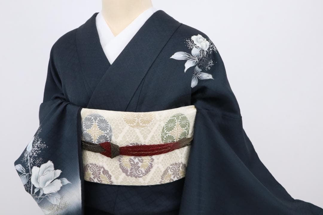 《長尺■付下げ■しっとり薔薇の花模様■若松菱地紋■袷正絹着物◆SB3-26》