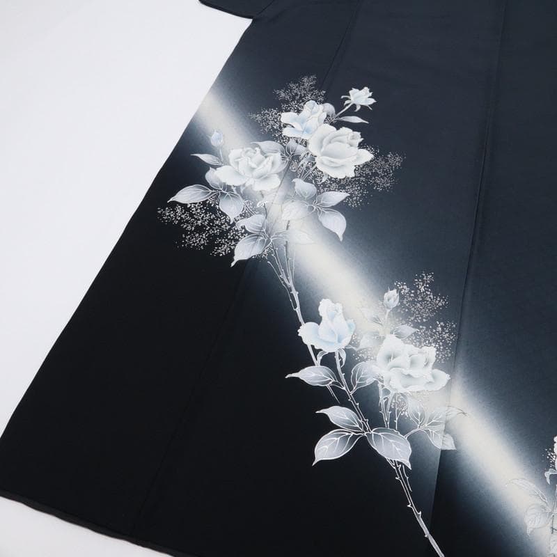 《長尺■付下げ■しっとり薔薇の花模様■若松菱地紋■袷正絹着物◆SB3-26》