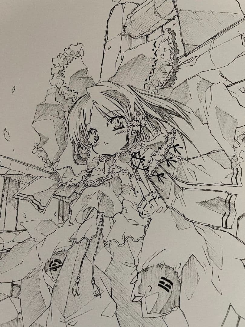 オリジナル 手描きイラスト 色紙 水着メイドさん