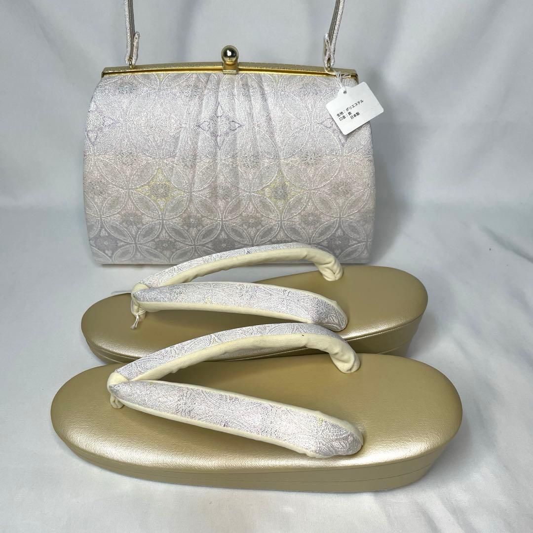 新品 草履 バッグ セット Mサイズ ピンクシルバー 訪問着 フォーマル系