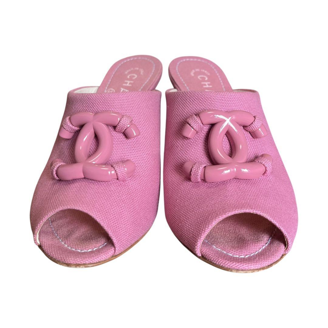 極美品☆付属品付】CHANEL ココマーク ミュール サンダル ピンク