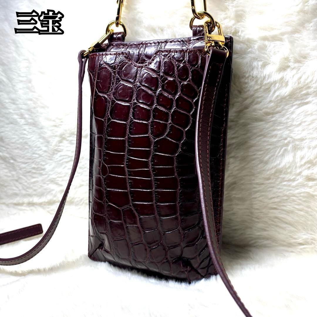 ✨美品✨三宝　スマホショルダー　ハンドバッグ　財布　マットクロコ　ワインレッド 保管品 三宝製造 マットクロコダイル ショルダーバッグ スマホ