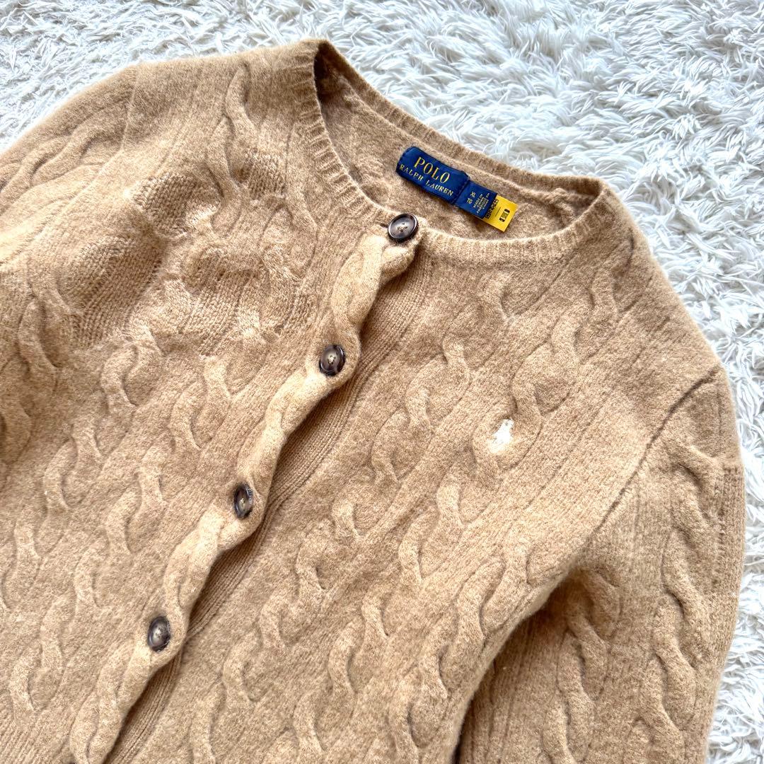 極美品 ラルフローレン カシミヤ混 ケーブルニットカーディガン ポニー