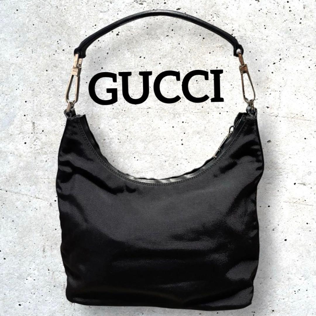 GUCCIグッチ ワンショルダーバッグ ナイロン 黒 トートバッグ 金具