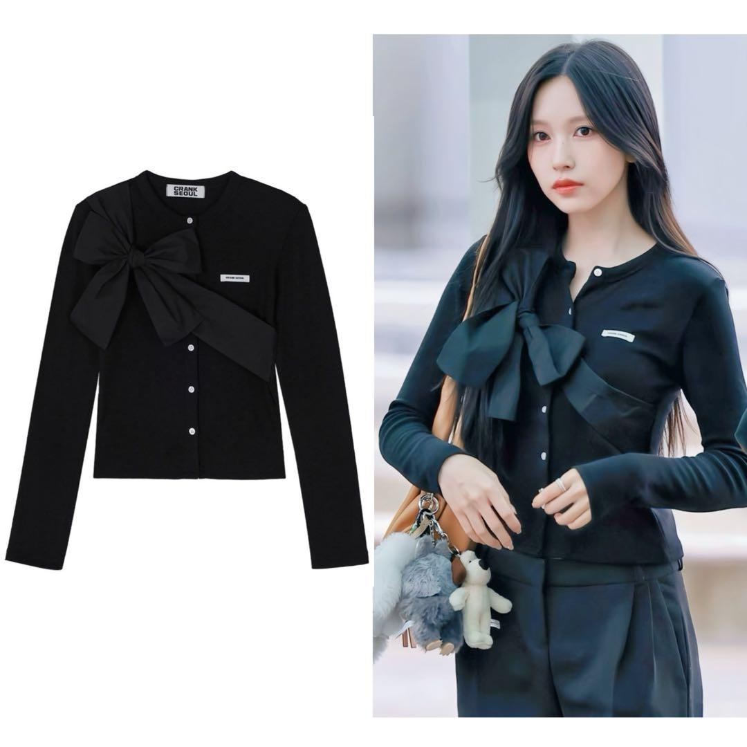 CRANK リボン ニット カーディガン ブラック　twice CRANK リボンカーディガン TWICE ミナ着用 - メルカリ