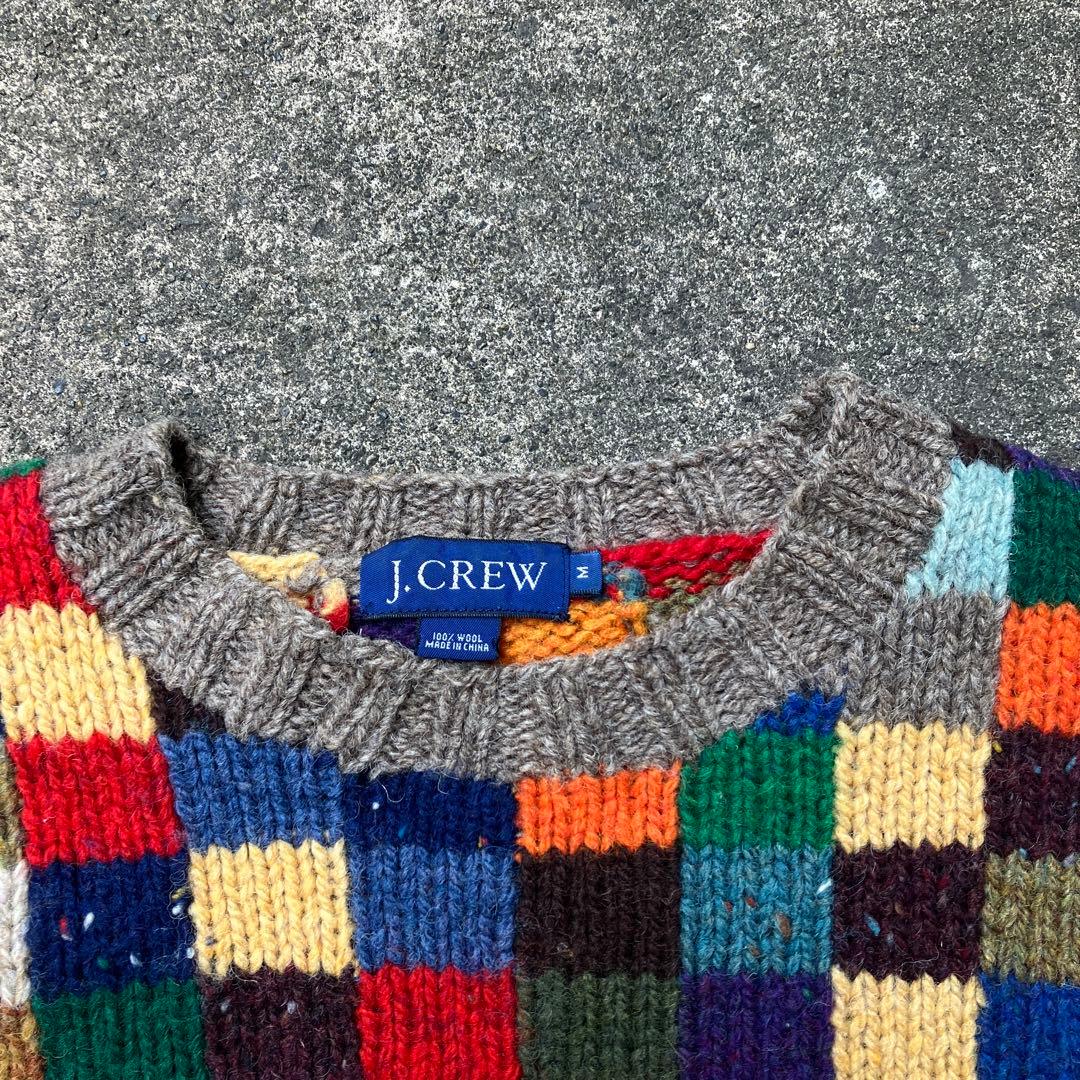 名作 90s J.CREW パッチワーク風 ニット セーター M - メルカリ