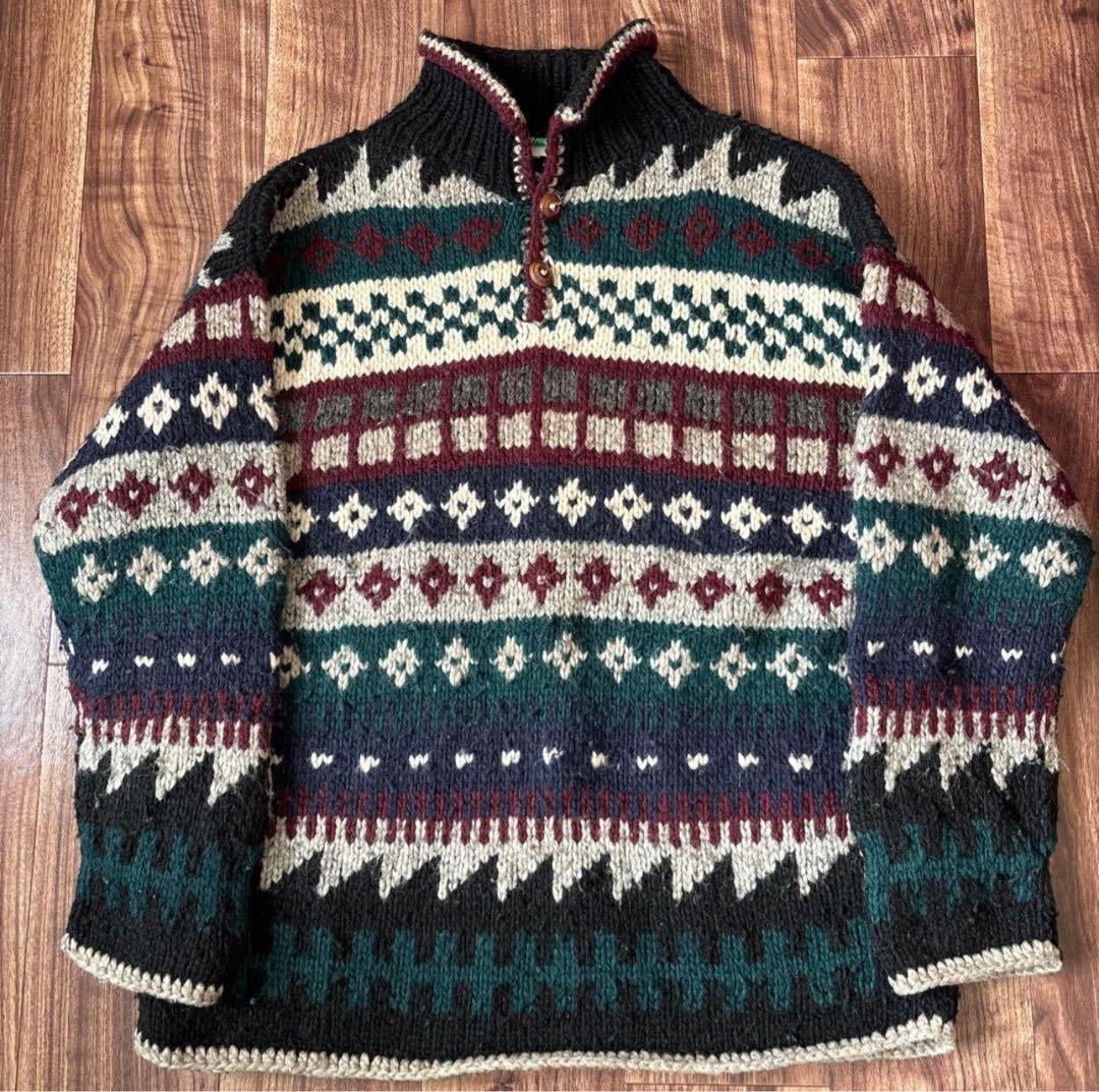 エクアドル ビンテージ ハンドニット ウール セーター 80s 90s 古着