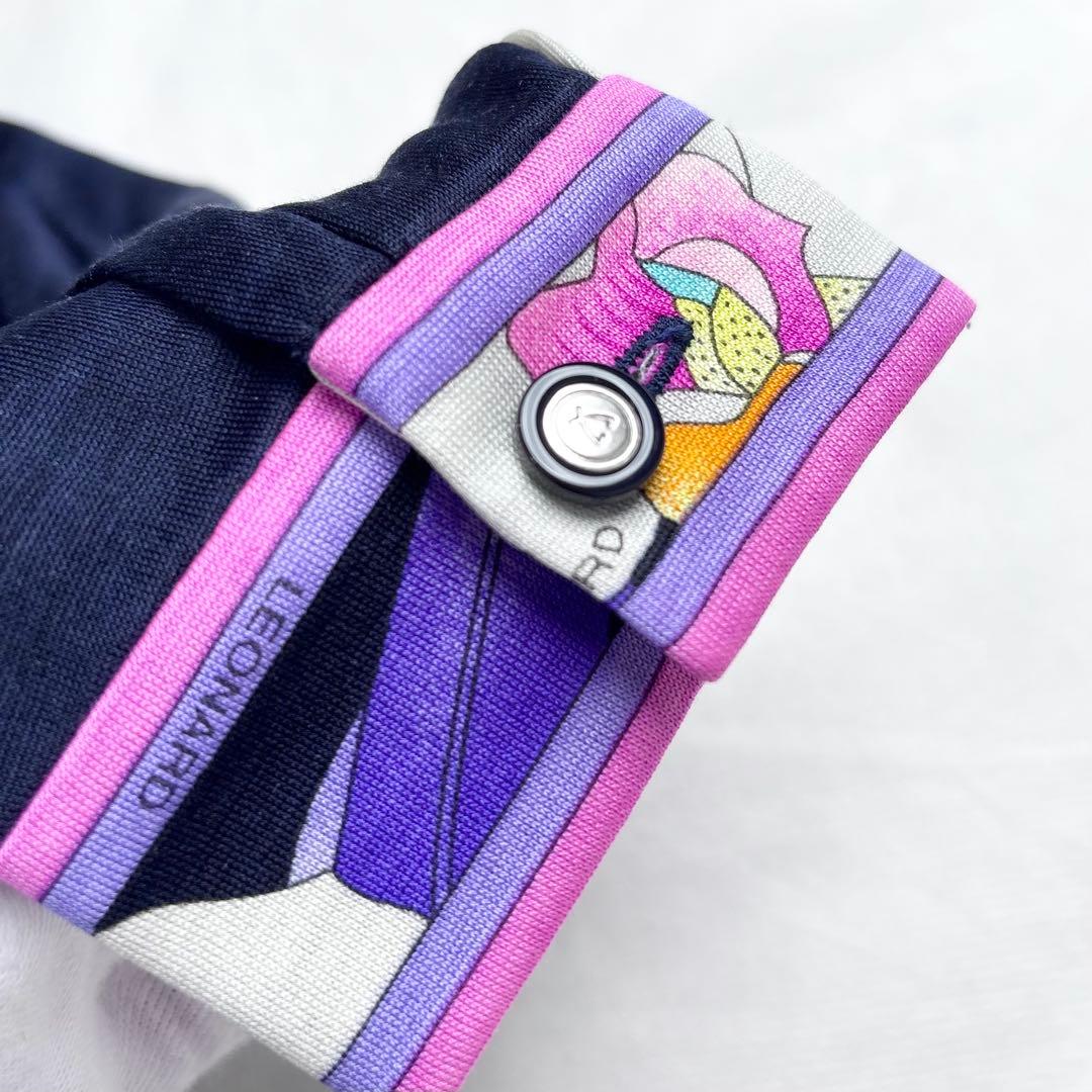 レオナール シルク混 ボウタイ花柄ブラウス トリム 長袖 比翼ボタン