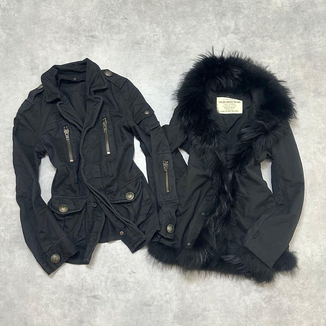 平成ギャル y2k リアルファー ミニタリージャケット ダークコア