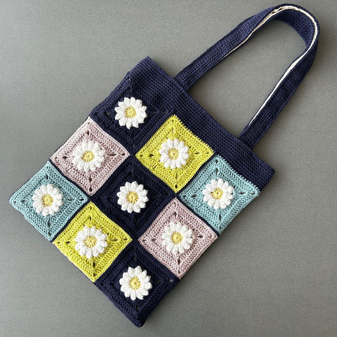 モチーフ編み トートバッグ ショルダーバッグ コットン 手編み
